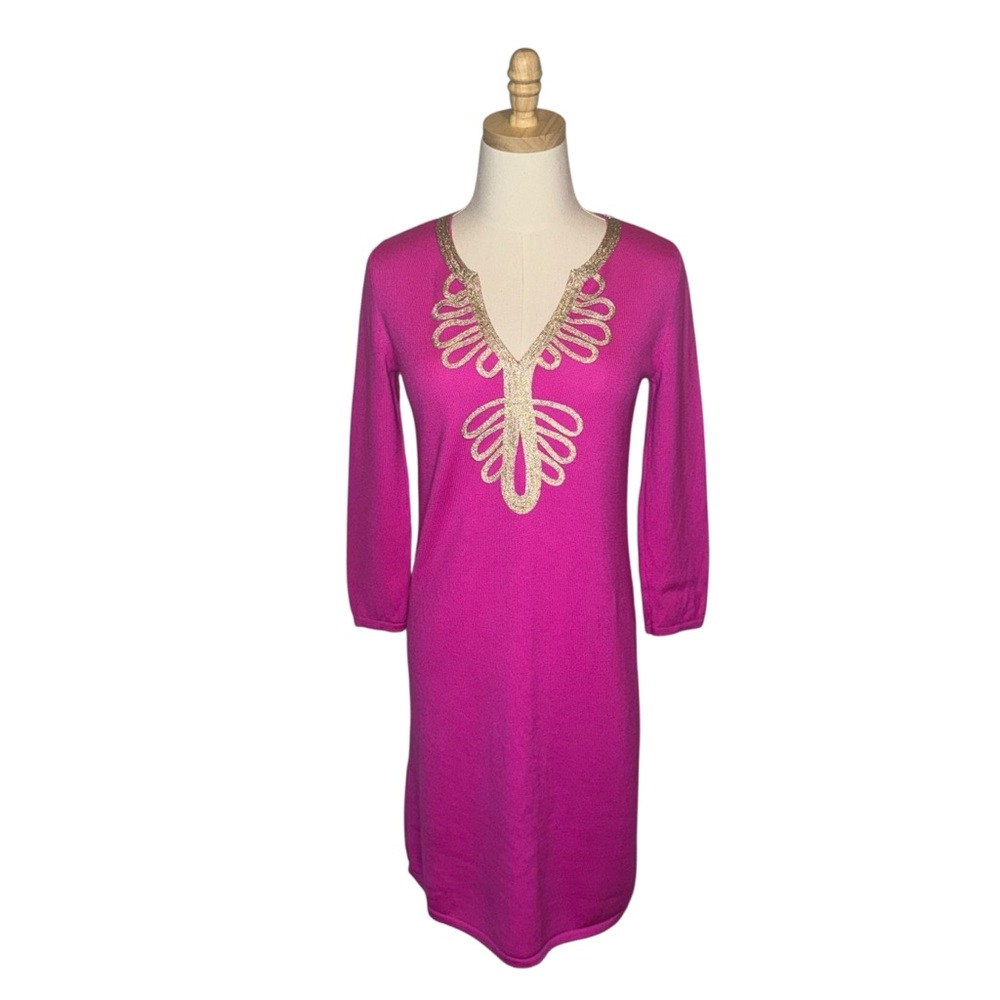 Lilly Pulitzer Size Small Devlin Merino Wool Shift Dress w/Gold Metallic Detail
